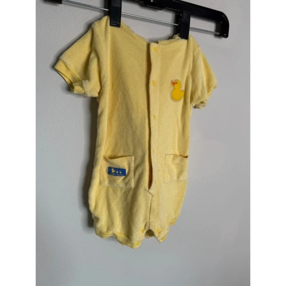 Carter's Baby 6-9M Yellow Terry Cloth Romper Duck Applique Infant Baby One Piece